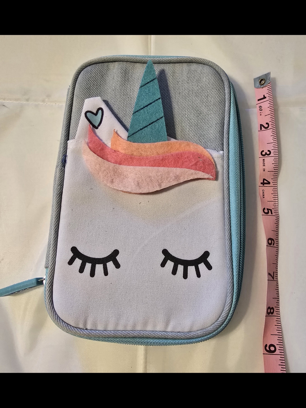 Yoobi Unicorn Soft Pencil Case Gray Aqua Polyester Zipper Organizer Rainbow